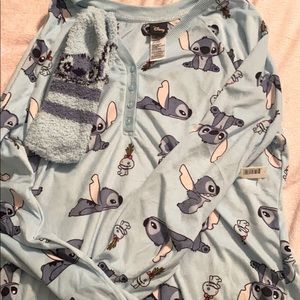 Disney stitch pajama top and fleece socks